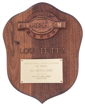 1973 American Football Coaches Association 13th Annual All-America Game Plaque Presented To Lou Holtz (Holtz LOA)